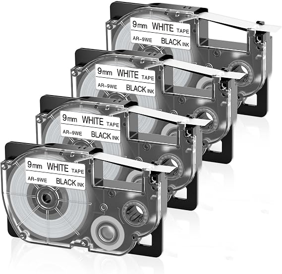 XR-9WE Replacement Label Tape for Casio 9mm (3/8") Black on White