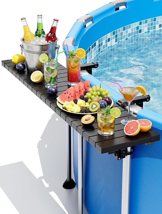 POOLHOUR Above Ground Pool Side Bar, Heavy-Duty Galvanized Iron Table | 49.49.6" 110LBS Load Swim Up Bar, Fits Top Rails 4.48" or Less, Swimming Pool Accessories for Round & Oval Pools