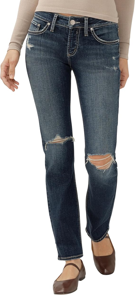 Silver Jeans Co. Womens Britt Low Rise Curvy Fit Straight Leg Jeans - Legacy