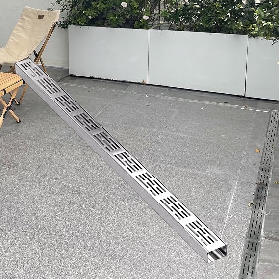 Trench Drain System for Yard Underground, Slim Driveway French Gully Grate/Sewer Cover Plate, Modular Drainage Gratings Kit for Shower Kitchen(5x15x100cm)