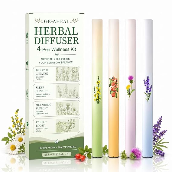 Herbal Diffuser 4-Piece Wellness Kit Natural Essential Oil Nasal Inhaler