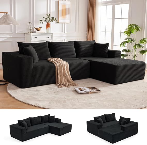 Mangodan 110 Boneless Couch, Cloud Sectional Sofa for Living Room, Black