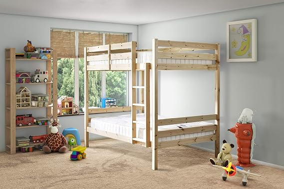 STRICTLY BEDS&BUNKS Everest Classic Double Bunk Bed includes Sprung Mattresses (20 cm), 4ft 6 Double