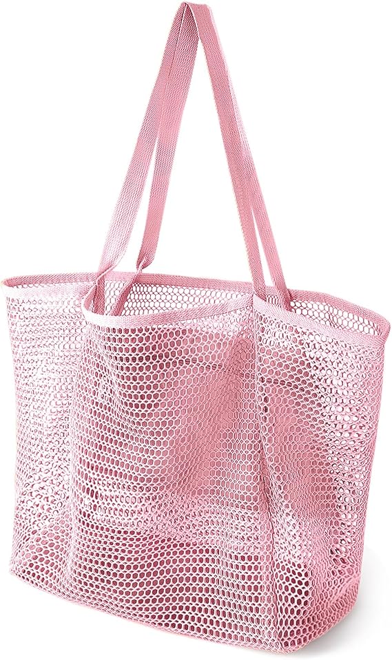 HOHOM Beach Bags for Women, Summer Travel Mesh Tote Bag with Large Inner Pocket, Sandproof Woven Shoulder Handbag Swim Pool Bag, Suit for Family Vacation Essentials