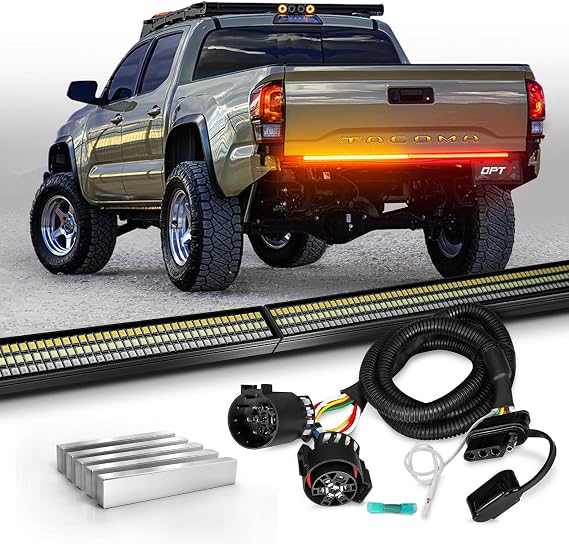 OPT7 Dynamic Taillight for Tacoma 2007-2025 Redline 48" Aluminum 2-Section Triple Row LED Truck Tailgate Light Bar w/Sequential Amber Turn, Plug'n'Play Harness, 5pcs Easy-Install Neodymium Magnets