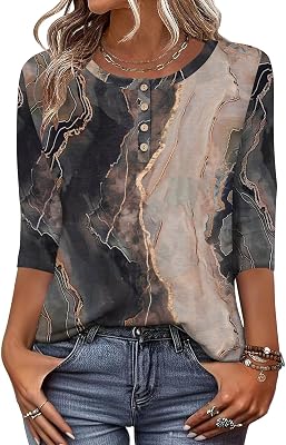 Zeagoo 34 Length Sleeve Women Tops Crew Neck Blouses Dressy Casual Summer T Shirts Loose Fit Business Work Clothes