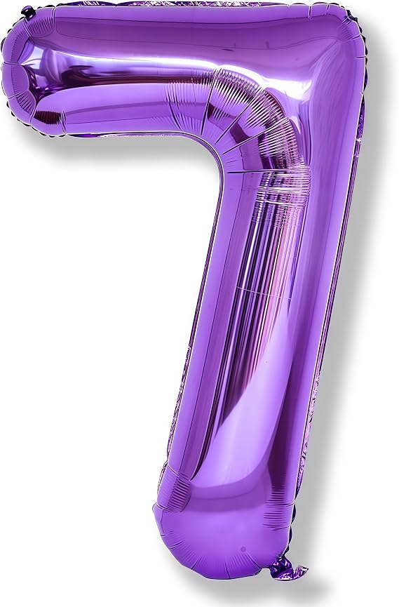 7th Birthday Number Balloon for Girls, 40 Inch Giant Mylar Purple 7 Balloon, Helium Self Inflating 7 Number Foil Balloons for Kids Birthday Decor Anniversary Graduation Party Decorations Supplies