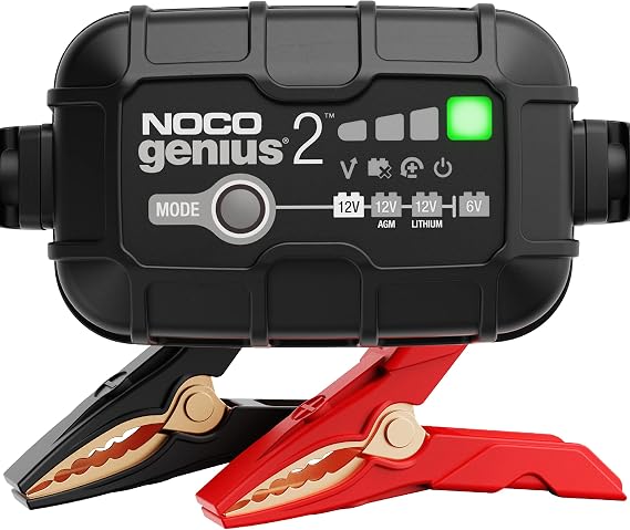 NOCO GENIUS2 2A 6/12V Smart Battery Charger, Trickle Charger & Maintainer | Overcharge Protection, Desulfator, Temperature Compensation, Force Mode, For Lead-Acid (Wet, Gel, AGM) & Lithium (LiFePO4)
