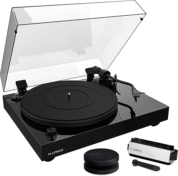 Fluance RT82 Reference High Fidelity Vinyl Turntable Record Player with Ortofon OM 10 Cartridge, Speed Control Motor, Record Weight, 3 in 1 Stylus and Record Cleaning Vinyl Accessory Kit
