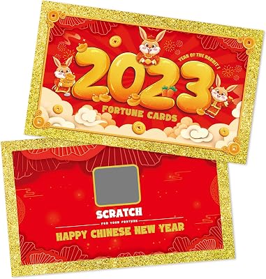 25PCS 2023 Chinese New Year Scratch Off Fortune Cards, 2023 Year of The Rabbit Party Fortune Games, Favors for Lunar Rabbit New Years Celebration Office Party Supplies