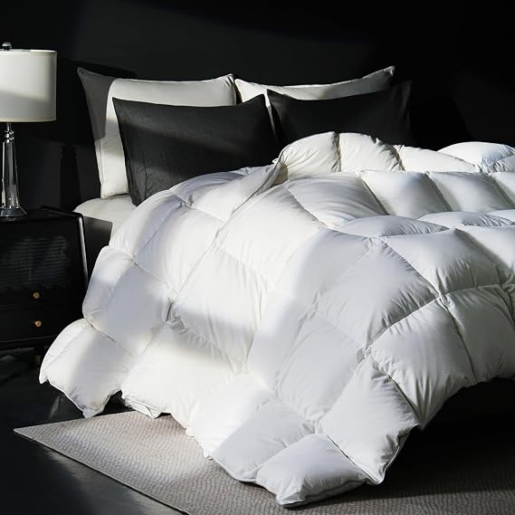 Goose Feather Down Fiber Comforter Queen Size, 100% Cotton Ultra Soft Fluffy Duvet Insert Queen(White 90"x90")