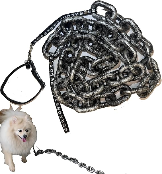 Fake Big Dog Chain Leash,Funny Dog Leash,Dog Toy,Plastic Material,Imitates Iron Chains,for Small Dogs Cats Puppies Only, 75IN Long,Chihuahua Teddy Poodle (Black)