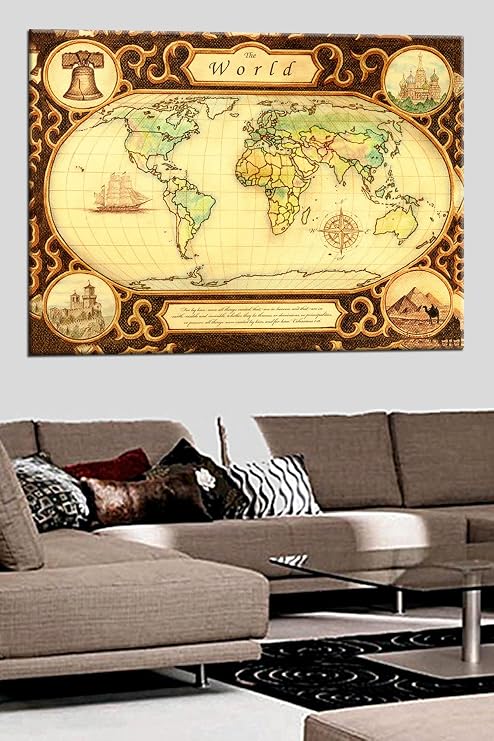 Talya Tablo Eski Antik Dünya Haritası oldmap. Soyut Klasik Rönesans Sürreal Natürmort Vintage Retro Sprüel tablolar 60 x 80 no-9278