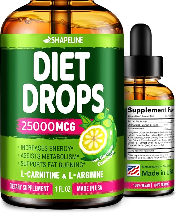 Appetite Suppressant Diet Drops Liquid Fat Burner with L-Carnitine & Green Tea Metabolism Booster for Weight Loss Daily Fast Absorption Supplement with Garcinia Cambogia 1 Fl Oz