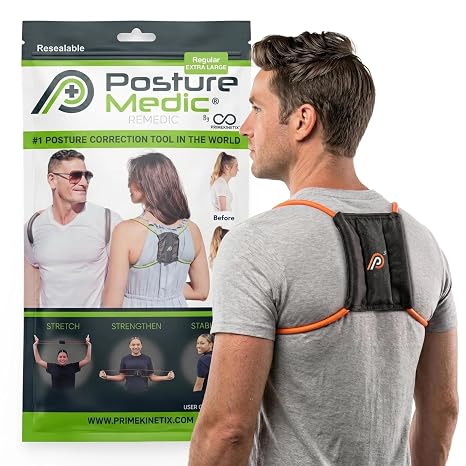 PRIMEKINETIX PostureMedic Dynamic Posture Brace for Neck,Upper,and Lower Back Support -For Enhanced Shoulder Alignment &Posture Improvement- 2XL (Orange)