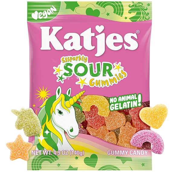 Katjes Vegan Sour Gummies, Soft and Flavorful Candy, Fun Shapes, 4.9 Ounce | Wildly Good Sour, Colorful Whimsical Shapes, No Artificial Dyes or Flavors, Gelatin Free, Vegetarian Snacks, 4.9 oz Bags