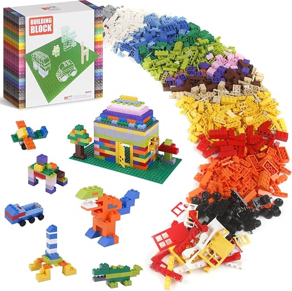 1100 Pieces Building Bricks, Compatible with Lego Classic Building Blocks Bulk with Baseplates, Doors Windows and Wheels,STEM Creative Construction Toys for 6 7 8 9 10 11 12 Year Old