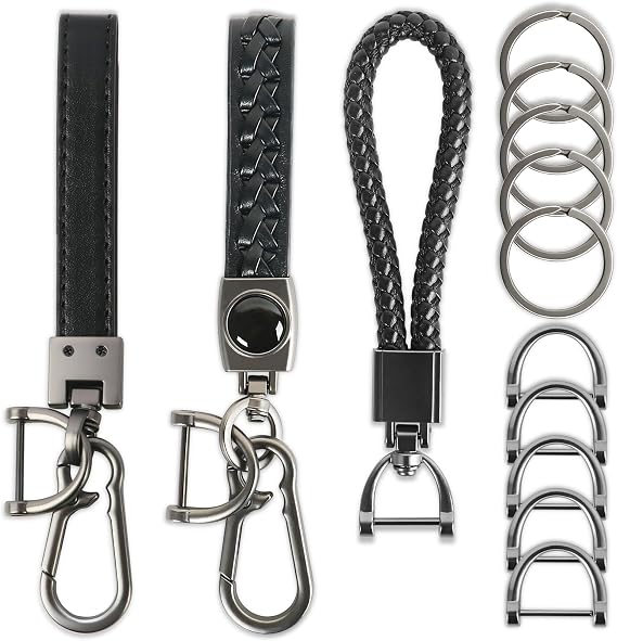 3 Pack Leather Keychain Heavy Duty Key Chains for Car Keys Universal Leather Key Chain for Men Key Fob keychain Holder