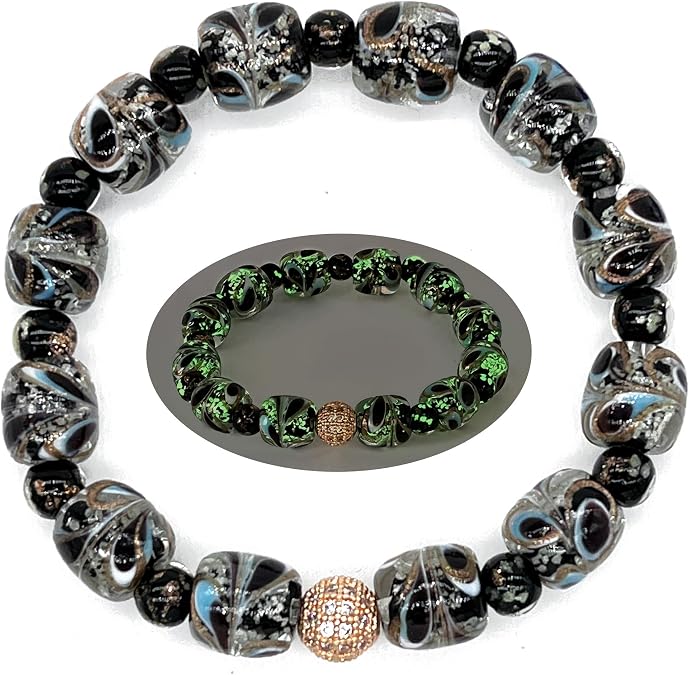 ARTSY CRAFTS INC Glow in the Dark Firefly Bead Bracelets, Peacock Feather Murano Glass Jewelry for Women, Mermaid Luminous Crystals Trendy Bracelets Bangles Handmade in USA