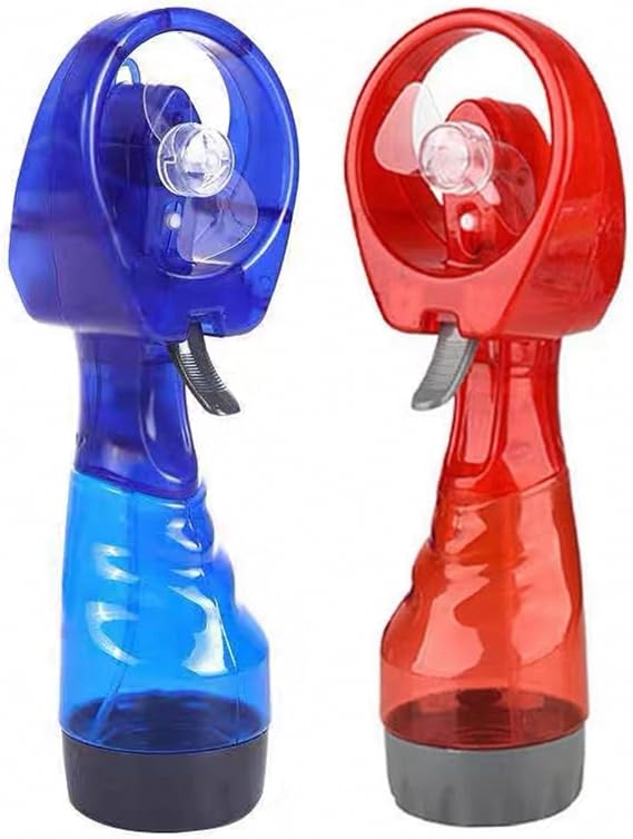 Water Mist Spray Bottle Fan Portable Handheld Mister - Battery Operated (Red& Blue)