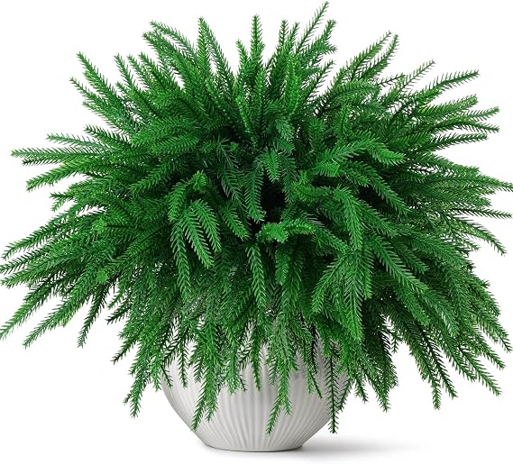 Caffox 8 Pcs Christmas Norfolk Pine Stems, 18" Artificial Real Touch Norfolk Pine Branches, Greenery Stems for Christmas Home Decorations