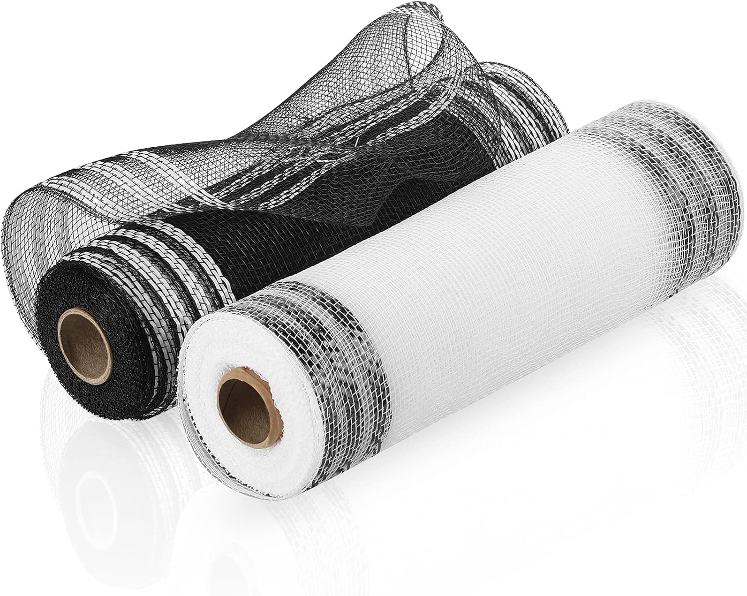 Juexica 2 Rolls Deco Mesh, 10 Inch x 10 Yard Poly Decorative Mesh Ribbon Wrapping Ribbon Rolls for Wreath Making Door Decoration DIY Crafts SuppliesBlack, White