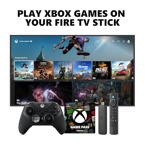 Xbox Elite Series 2 Core Wireless Controller (Black) + Fire TV Stick 4K Max Game Pass Ultimate 1 Month Bundle Series X|S, One, Windows PC & Mobile