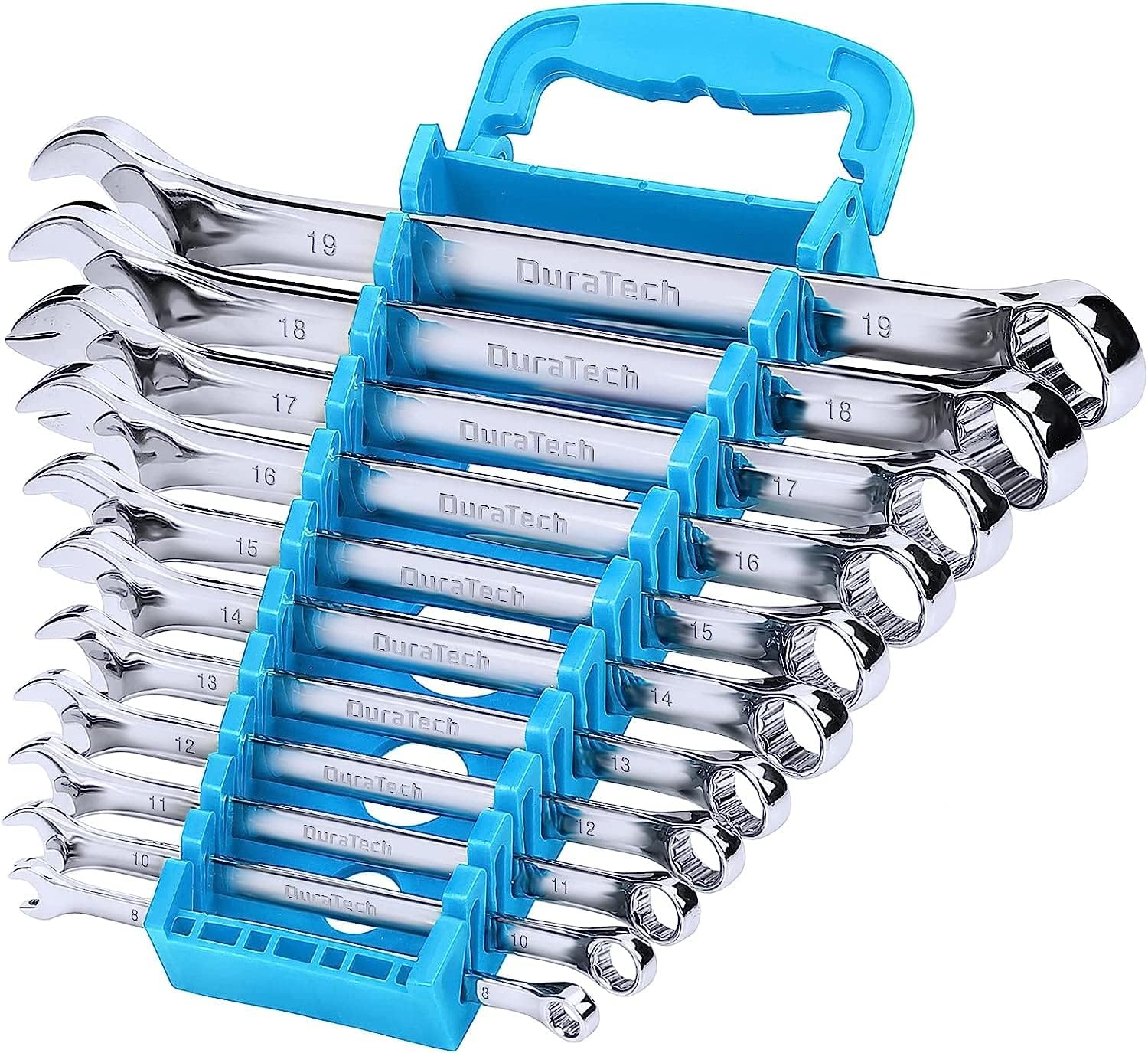DURATECH Combination Wrench Spanner Set, Combination Spanner, Single Ended Spanner, 0.3 - 0.7 inches 8 - 19 mm, Made of CR-V, Mirror Finish, Auto Repair, Car Maintenance, Assembly, DIY Storage