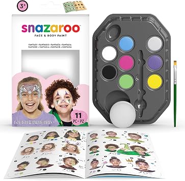 Snazaroo Face Paint Set, Fantasy, 8 Colors with Accessories - Complete Face Painting Kit, Safe Water-Based Formula for Halloween, Birthday Parties, Theater