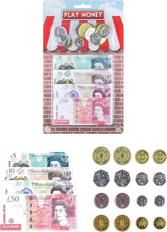 HENBRANDT Play Money Set - Pretend British Pounds Notes and Coins