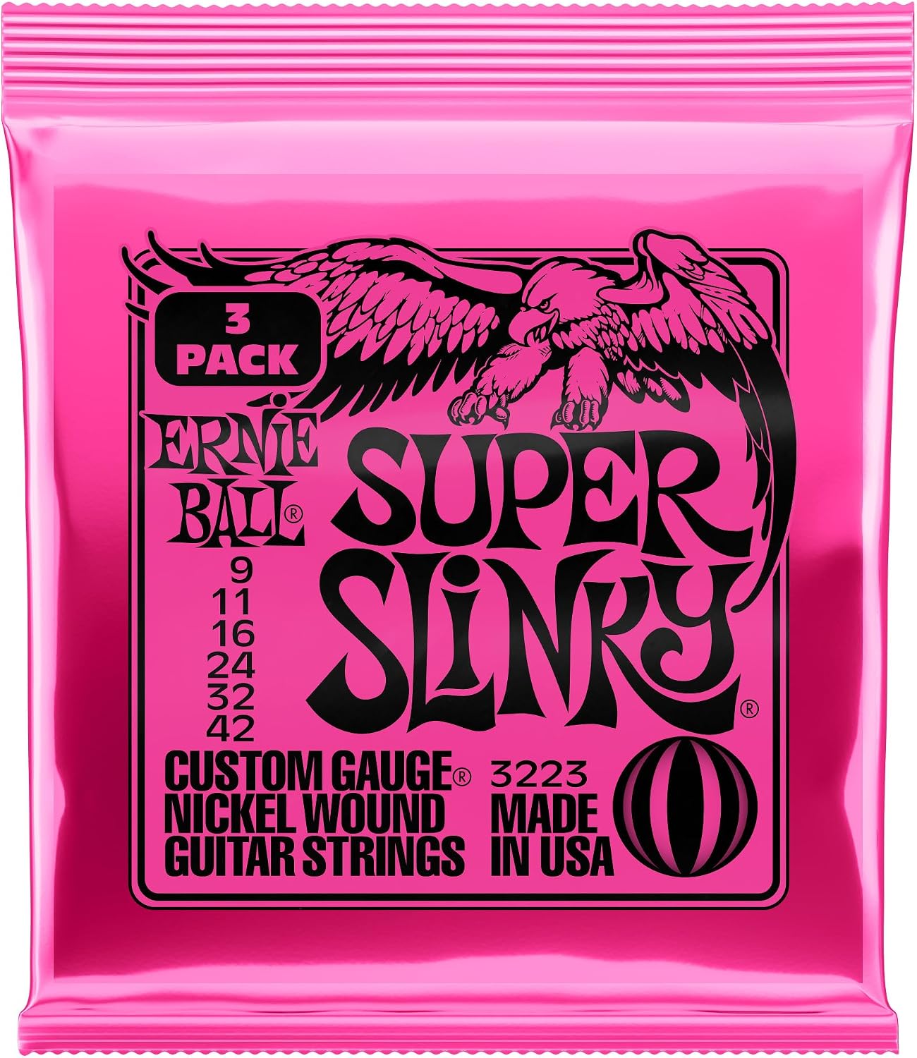 Ernie Ball Super Slinky Nickel Wound Electric Guitar Strings 3 Pack - 9-42 Gauge