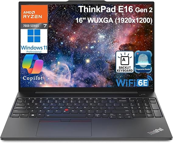 Lenovo ThinkPad E16 G2 Business Laptop Computer, 64GB DDR5 RAM, 1TB PCIe SSD, AMD 8-Core Ryzen 7 7735HS (Beat i7-1360P), 16" FHD+, WiFi 6E, Backlit KB, Fingerprint Reader, Windows 11 Pro, Vent-Hear