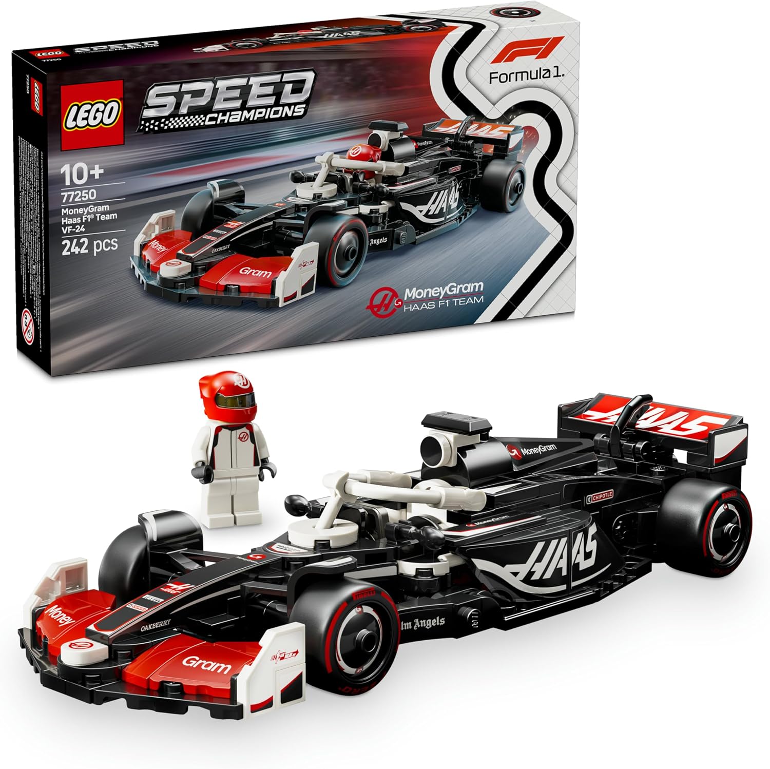 LEGO Speed Champions MoneyGram Haas F1 Team VF-24 Race Car 77250 – Production and Display Set with Driver Minifigure for Girls and Boys 10 and Over and Motor Lovers 263 Pieces