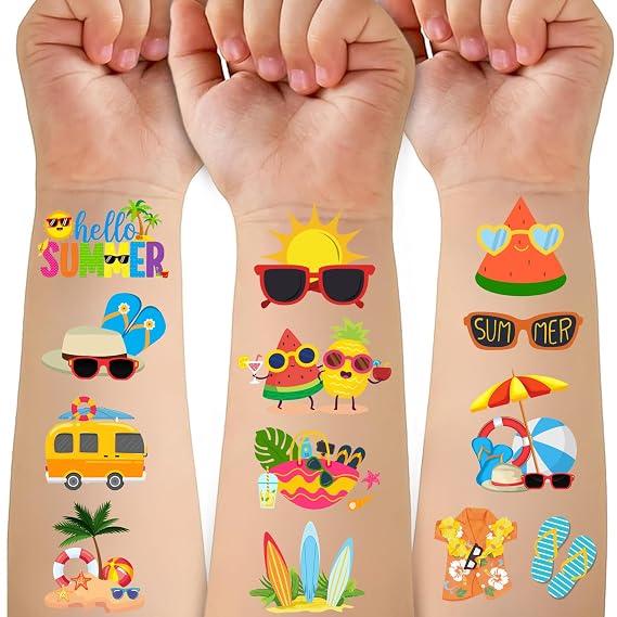 50 PCS Summer Pool Beach Party Favors Temporary Tattoos for Kids
