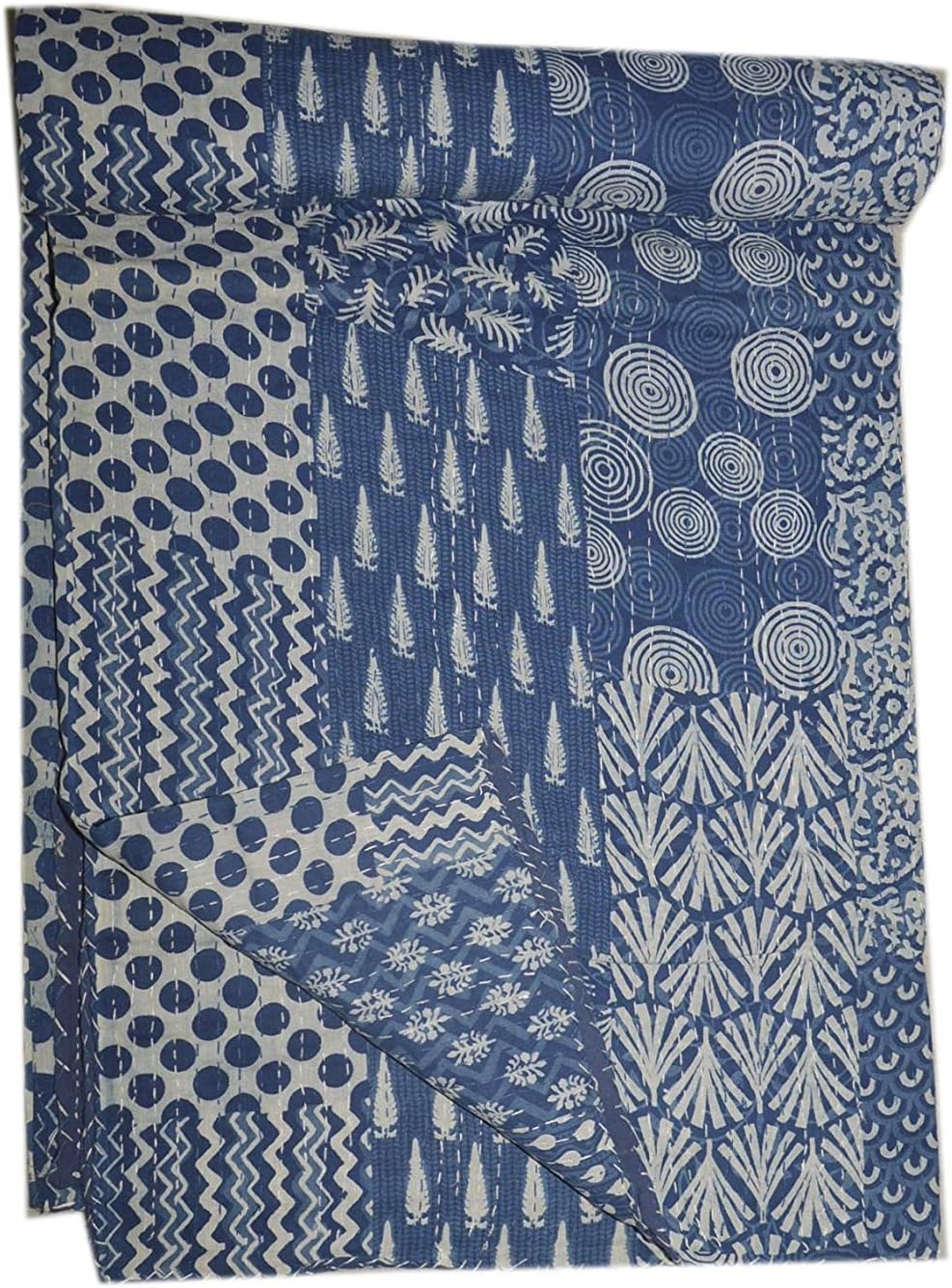 Sophia-Art Kantha Textile Block Kantha Quilt Print Banjara Ajrakh Bedspread Handmade