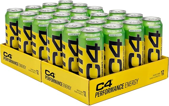 C4 Performance Energy Drinks Twisted Limeade 500ml (24pack) | Sugar Free Energy Drink with 160mg Caffeine, 250mg Betaine, 1050mg Taurine | Low Calorie Fizzy Drinks for On the Go Energy and Focus