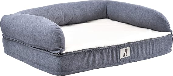allpetsolutions Orthopaedic Dog Bed - Memory Foam Pet Sofa Bed with Soft Fleece Topper. Removable & Machine Washable Cover - Grey Large Size, 80x55cm