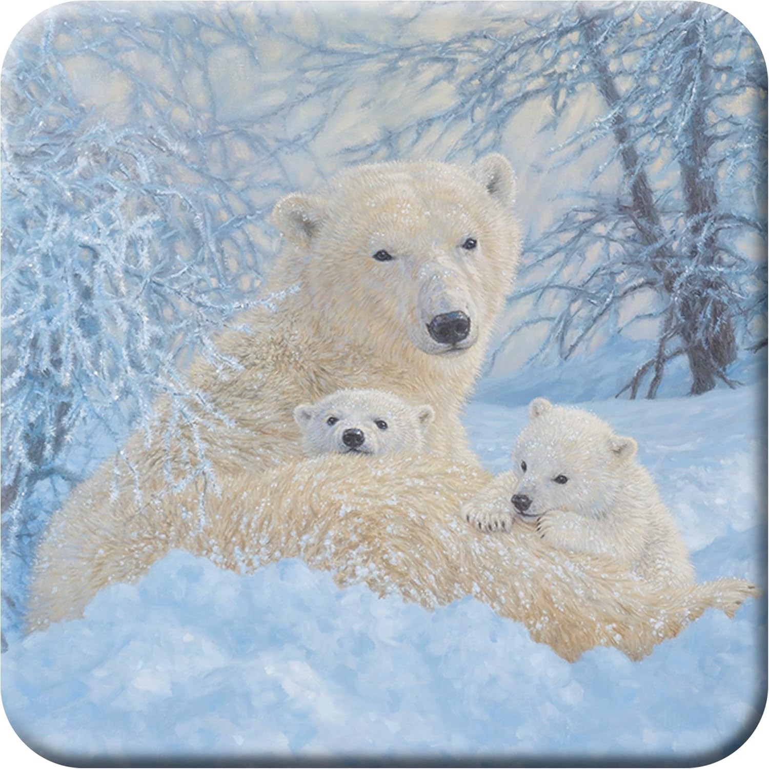 3D LiveLife Cork Coaster - Northern Family from Deluxebase. Lenticular 3D Cork Polar Bear Coaster. Non-slip drinks mat with original artwork licensed from renowned artist, Beth Hoselton