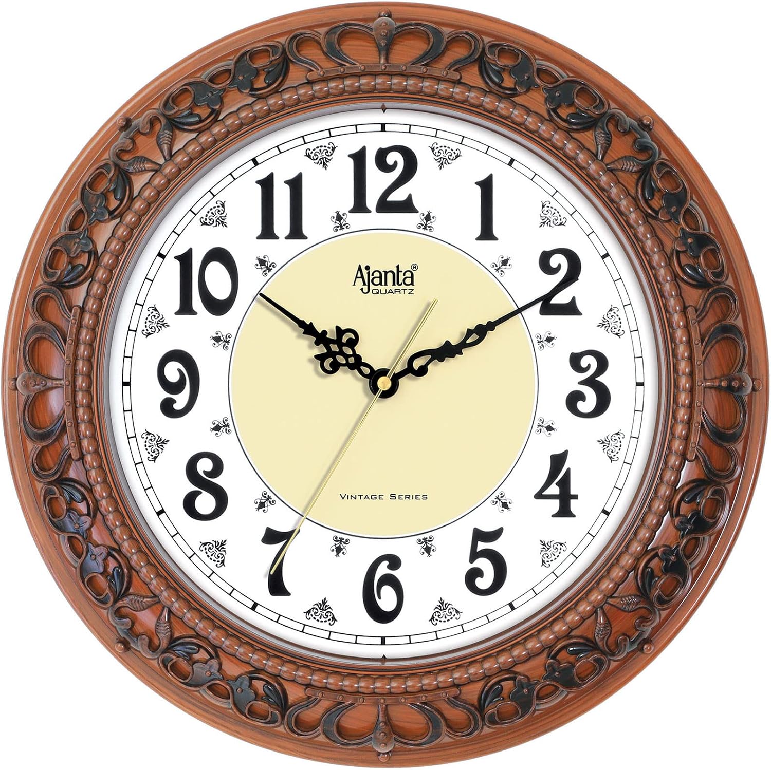 Ajanta Analog Wall Clock Quartz Plastic Silent Sweep Movement Vintage 14 Inches Analog Wall Clock for Home and Office, Teak