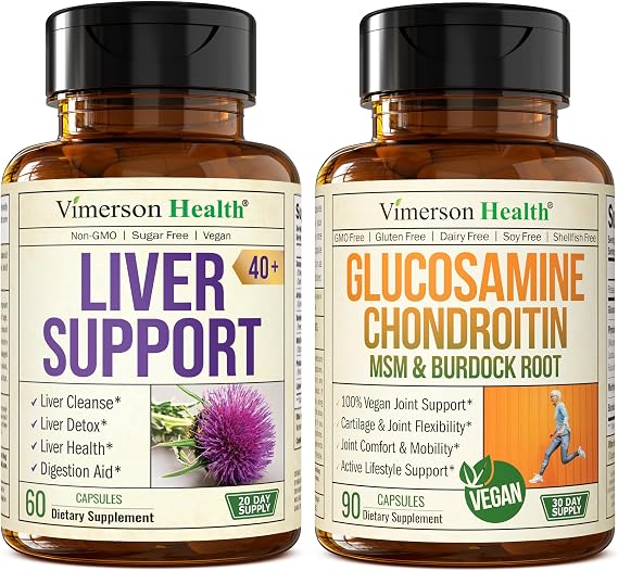 Vimerson Health Liver Cleanse Detox & Repair Milk Thistle Supplement & Vegan Glucosamine Chondroitin MSM Joint Support Supplement