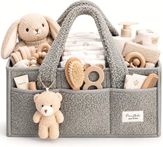 PeraBella Baby Diaper Caddy Organizer with Handle, Boy & Girl Shower Gift Basket, Portable Diaper Storage Basket Bin for Wipes, Newborn Baby Essentials Registry Search Must Haves, Car Caddy Organizer