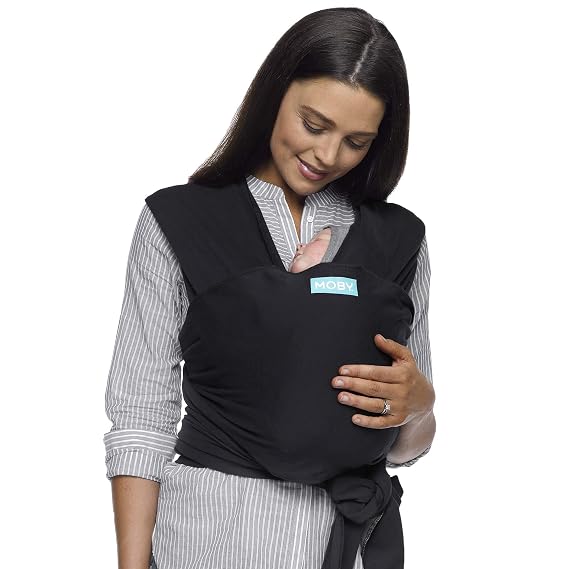 Moby Baby Wrap Carrier Classic for Newborns to Toddlers (8-33lbs), Infant Sling Carrier, Lightweight & Hands Free Design, Adjustable for All Body Types (Black)