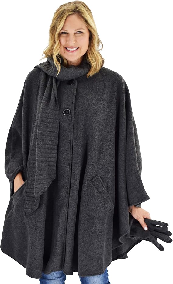 Le Moda Womens Wrap with Integrated Pleated Scarf with Gloves| Autumn Collection | One Size Fits All