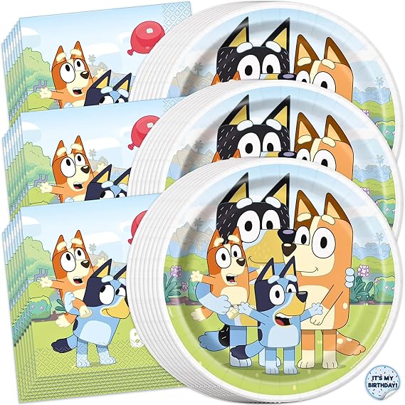 Bluey Plates and Napkins 32-Pack, Bluey Birthday Decorations Party Supplies
