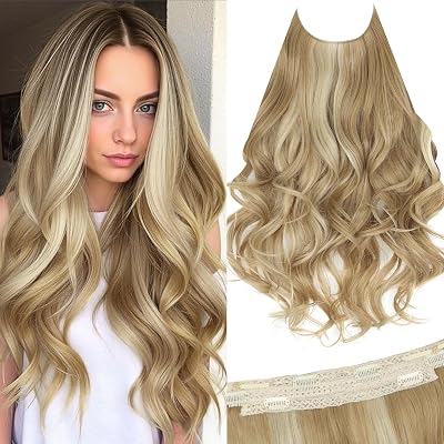 Vigorous Invisible Wire Hair Extensions 20 Inch Long Wavy Layered Clip in Hair Extension with Transparent Wire Adjustable Size 6 Secure Clips Thick Synthetic Hairpieces for Women