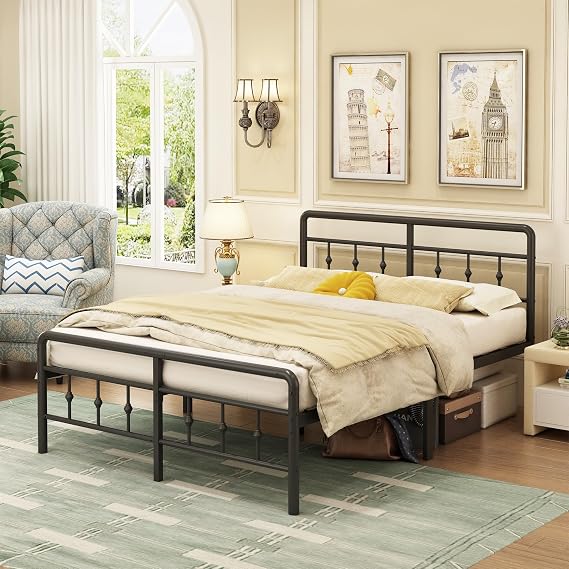 EMODA King Size Bed Frame with Victorian Headboard, 150 x 200 cm, Black