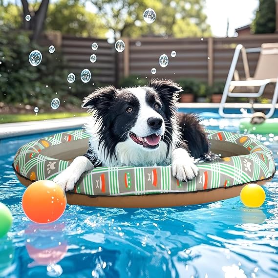 Inflatable Dog Float for Small Dogs, Up to 60 Lbs, Foldable & Puncture-Resistant Doggy Float for Pool, Portable Dog Float Bed Pet Swimming Accessory, Pet-Friendly Outdoor Fun, Brown