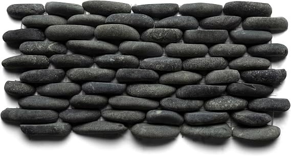 CNK Tile Natural Charcoal Black Stone Pebble Tile - 6" x 12" Polished Natural Stone for Shower Bathroom Backsplash & Outdoor Landscaping - Durable Weather-Resistant Low-Maintenance Design - Pack of 1