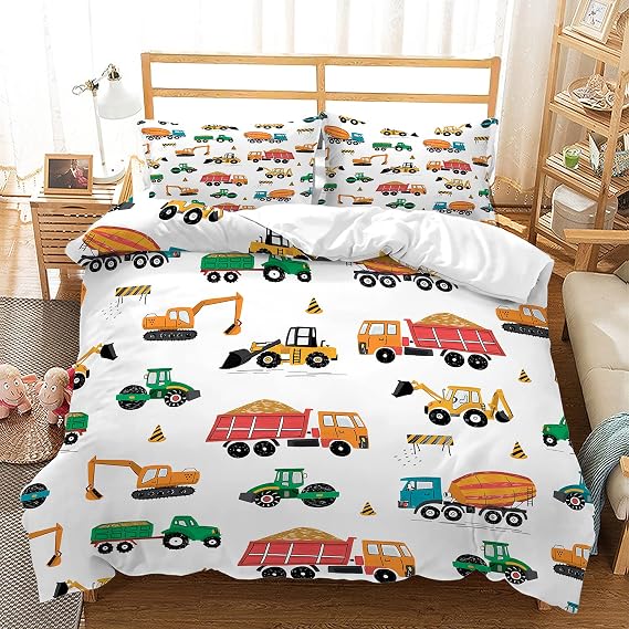 CVHOUSE Tractor Bedding Twin Size,Excavator Truck Tractor Bedding Set for Boys Kids Teens,Tractor Comforter Set Cover Soft,1 Duvet Cover 2 Pillowcases 3 Piece,Boys Room Decor