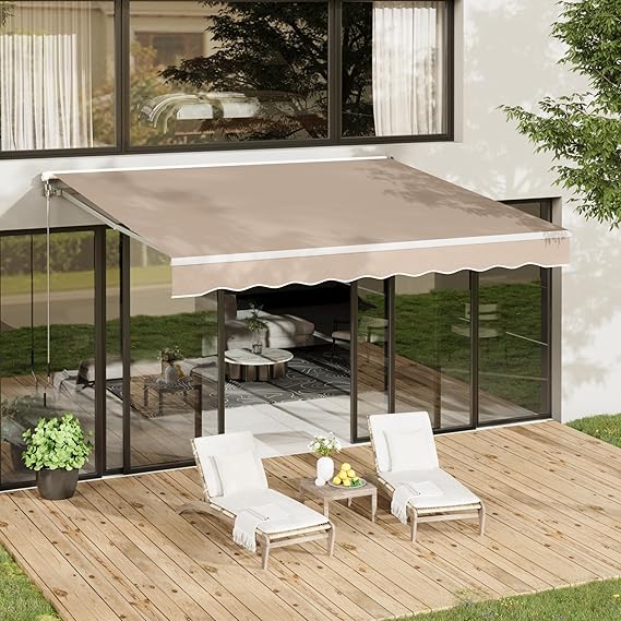 AECOJOY Retractable Awning, 13' x 8' Awnings for Outside, Beige